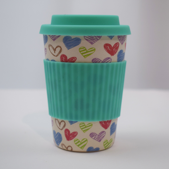 Compostable Biodegradable Bamboo Fiber Cup With Silicone Lid 300ml