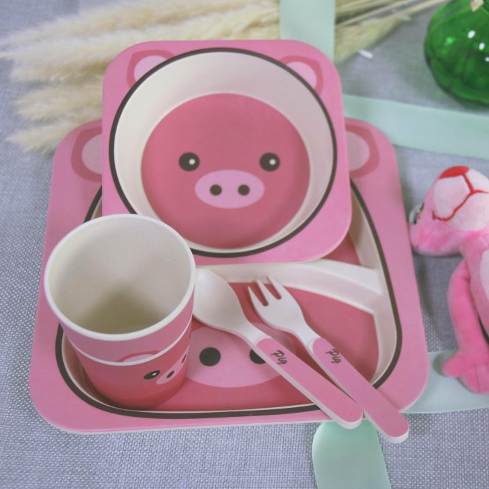 FDA Eco Reusable Bamboo Fiber Pig  Kids Set