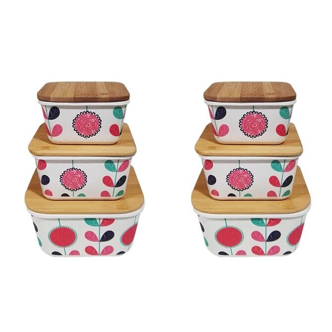 JCBF Eco Safe Bamboo Fiber Food Canister with Flower Pattern